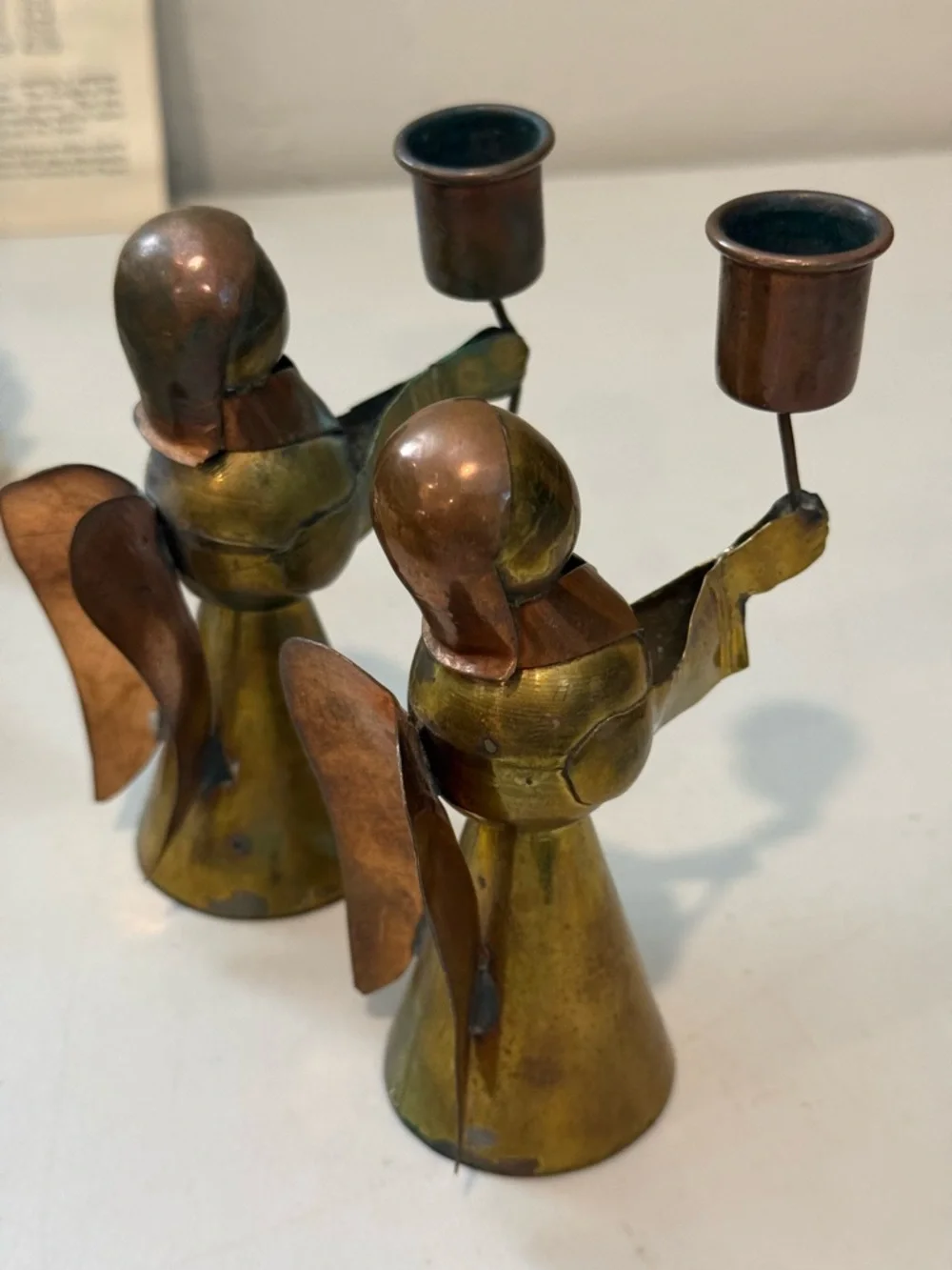 Vintage Mexican Brass & Copper Angel Candle Holders‎  Set Mini Taper Pair Rustic
